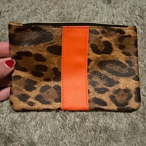Ipsy Leopard Print Cosmetic Bag with Orange Accent